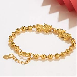 Chinese Dragon Gold Plated Beaded Bracelet
